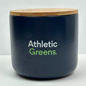 Athletic Greens Ceramic AG1 Blue Storage Container Bin Bamboo Lid 5.25”